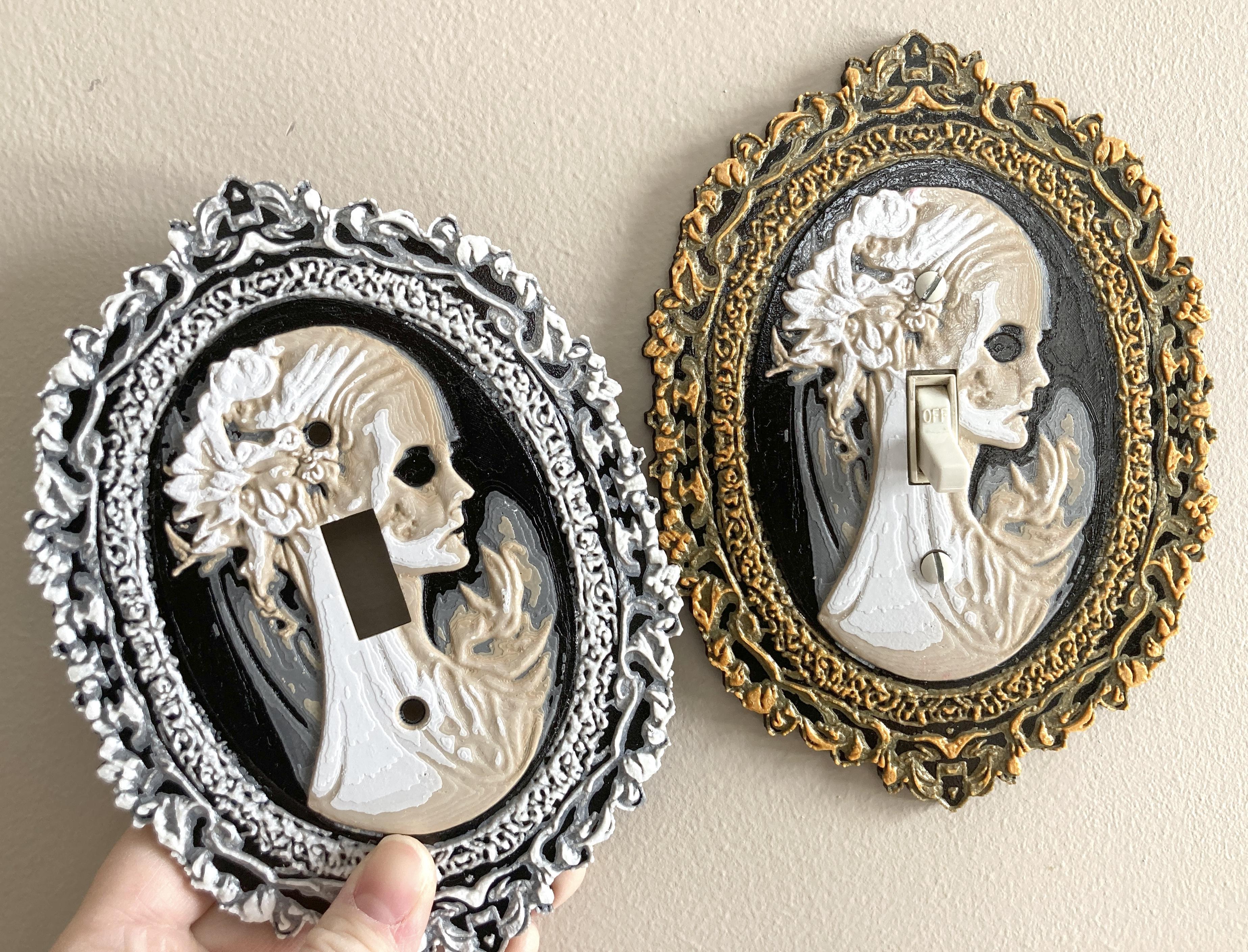 Gothic Victorian Skeletal Light Switch Cover both on wall.JPG