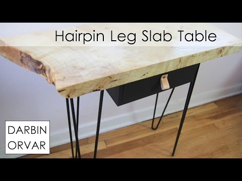 Hairpin Leg Slab Table w/ Drop Drawer