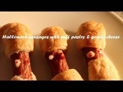 Halloween sausages with puff pastry &amp;amp; gouda cheese recipe