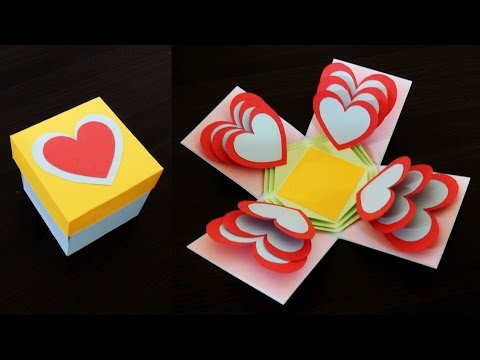 Heart explosion box - learn how to make an easy exploding heart gift box from templates - EzyCraft