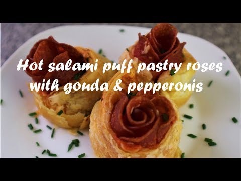 Hot salami puff pastry roses with gouda &amp;amp; pepperonis recipe