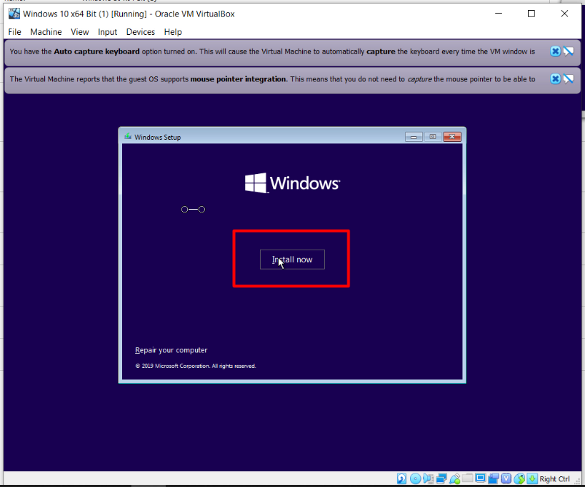 How To Install Windows 10 On Oracle VM VirtualBox - Click Install Now.PNG