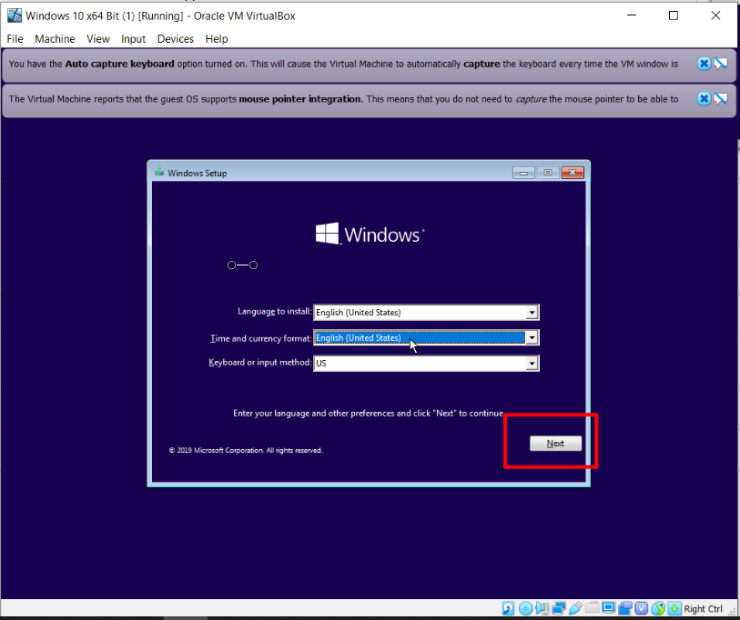 How To Install Windows 10 On Oracle VM VirtualBox - Enter Language and preferences.PNG