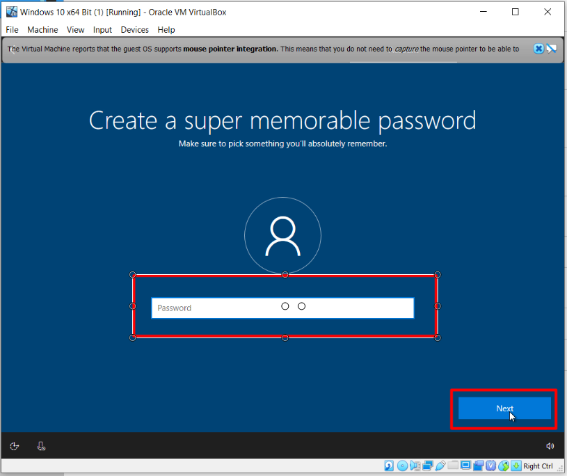 How To Install Windows 10 On Oracle VM VirtualBox - Enter Password Then Next.PNG