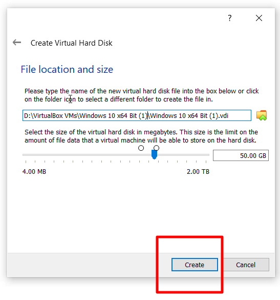 How To Install Windows 10 On Oracle VM VirtualBox - File Location And Size.PNG