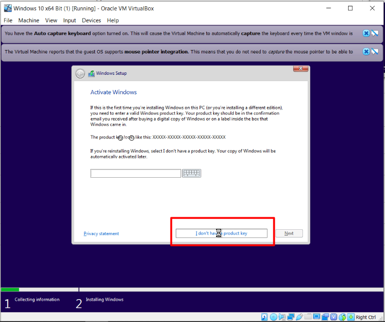 How To Install Windows 10 On Oracle VM VirtualBox - I dont have a product key.PNG