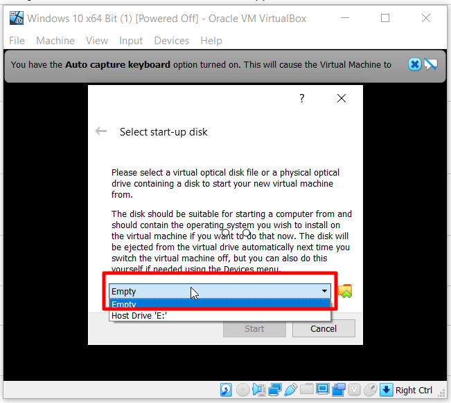 How To Install Windows 10 On Oracle VM VirtualBox - Select Start-Up Disk.PNG