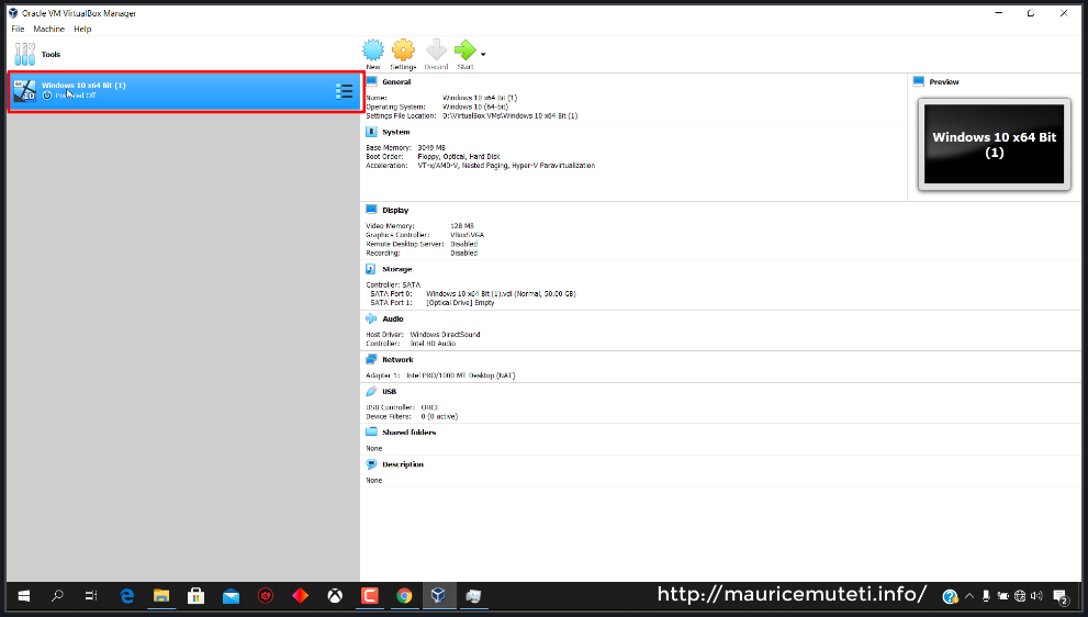 How To Install Windows 10 On Oracle VM VirtualBox - Virtual Machine Created.PNG