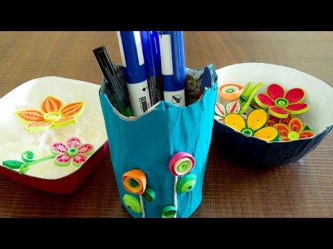 How To Make Bowls &amp;amp; Pen Stand | DIY Newspaper Craft Tutorial