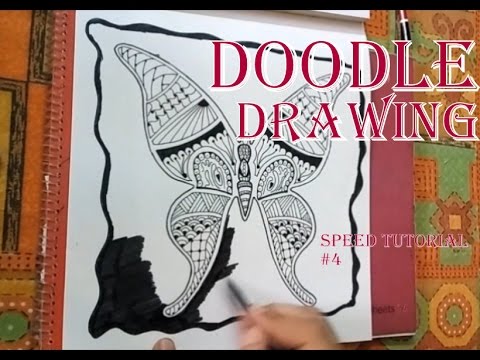 How to Doodle Design for Beginners, Full Speed Drawing Tutorial Butterfly Zentangle Art #4