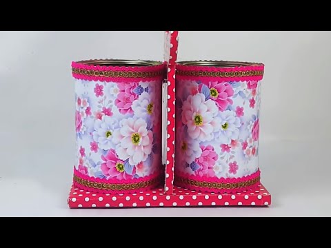 How to Make Desk Organizer from Waste Tin Container | Best Out of Waste | DIY Room Organizer