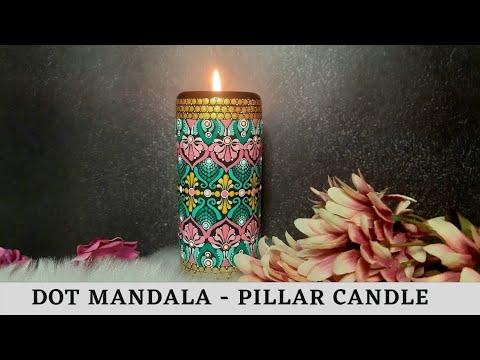 How to Paint Mandala Pillar Candle Light Holder tutorial | Leisure Space