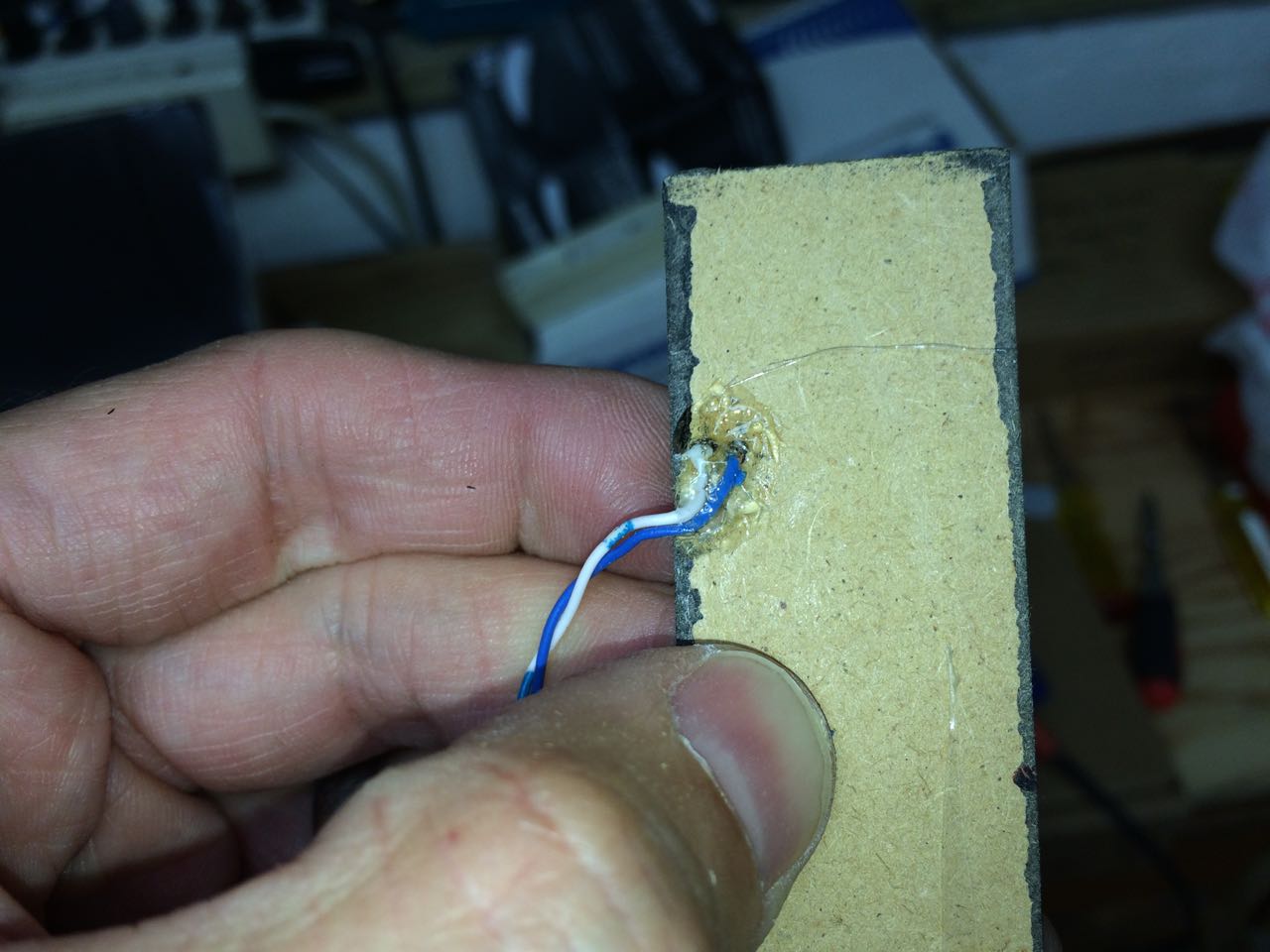 How to Repurpose AntWorks LED's in Shadow Box-Hot Glueing the LED Wires in Place.jpg