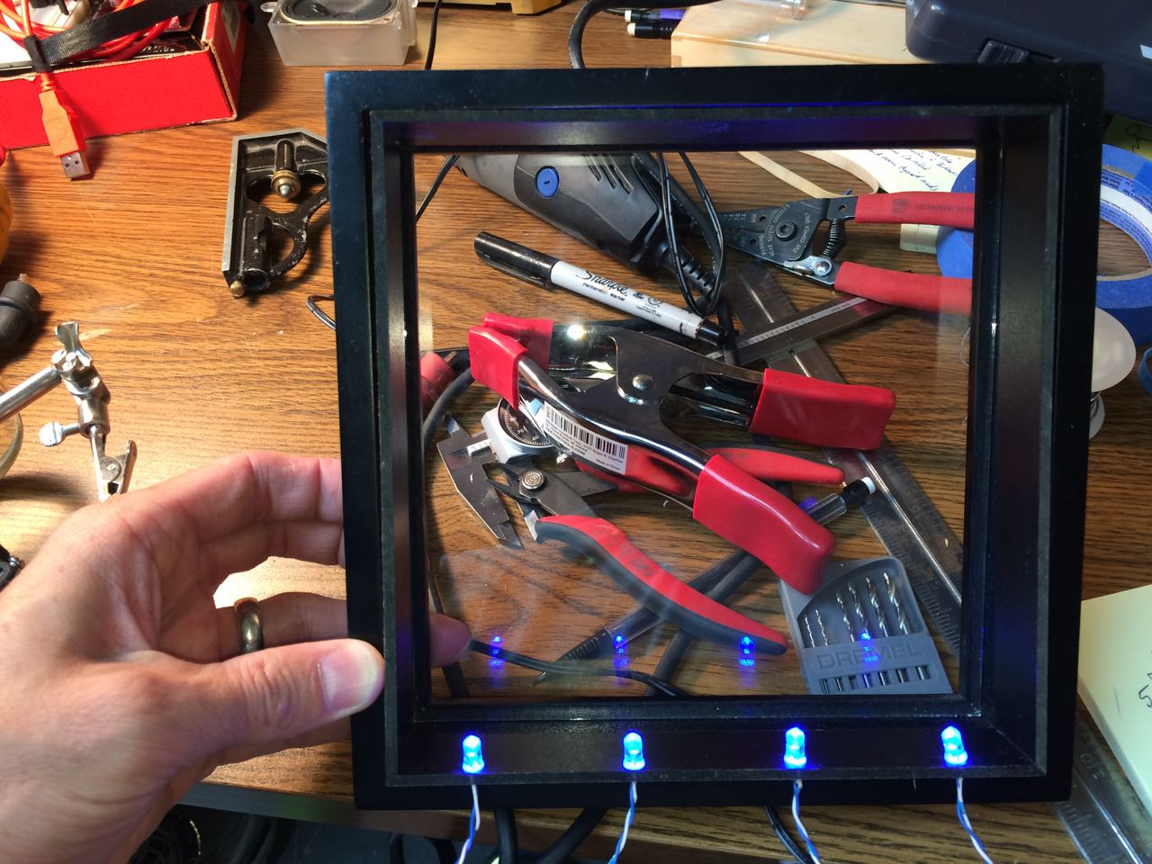 How to Repurpose AntWorks LED's in Shadow Box-Testing Out the LEDs in the Frame.jpg