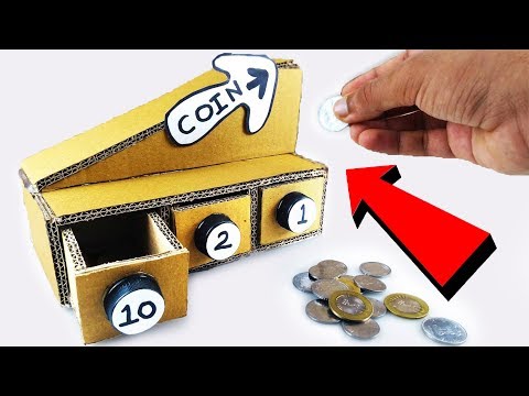 How to make Coin Sorting Piggy Bank Machine from Cardboard DIY at Home