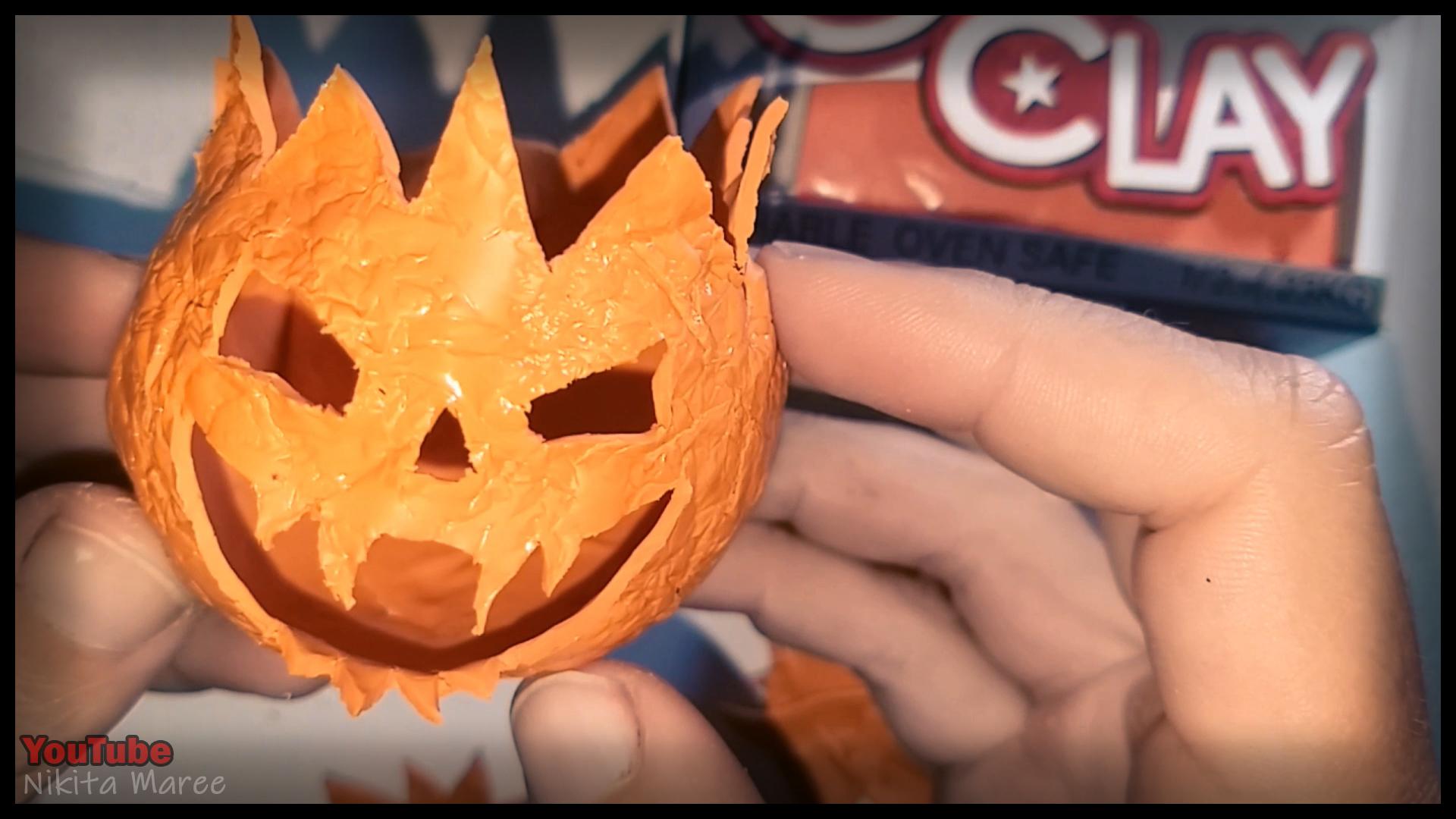How to make a Jack o'lantern. Polymer clay tutorial. Sculpting a pumpkin out of clay. Halloween Craft.  (10).jpg