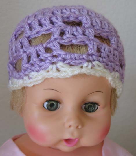 Little Baby Filet Crochet purple hat closeup.jpg