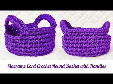 Macrame Cord Crochet Round Basket With Handles