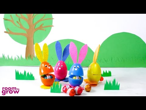 Make these adorable bunnies out of plastic eggs for Easter.