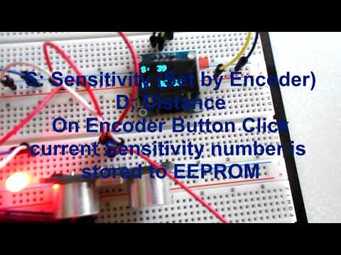 Makerfabs &amp;amp; Visuino Ultrasonic Range Finder, OLED, Rotary Encoder saving to EEPROM