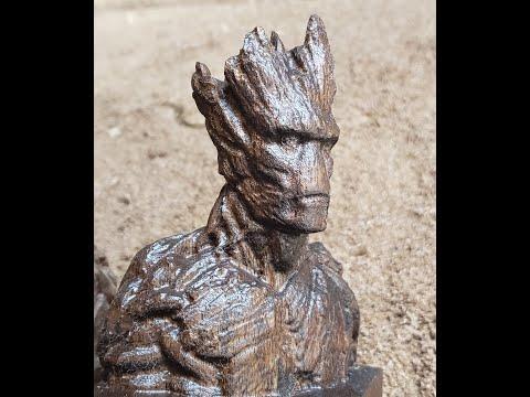 Making Walnut Groot - 4 sided carving (and bonus 5th side!) on hobby cnc