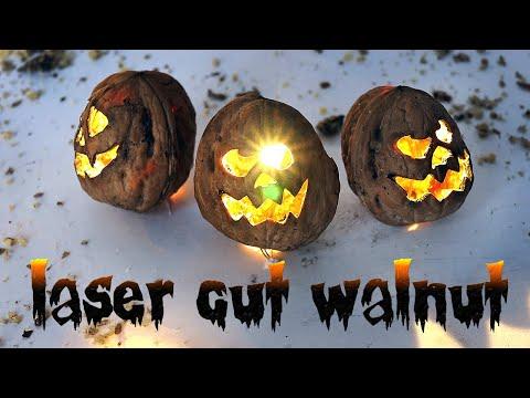 Making pumpkin head from walnut with laser machine