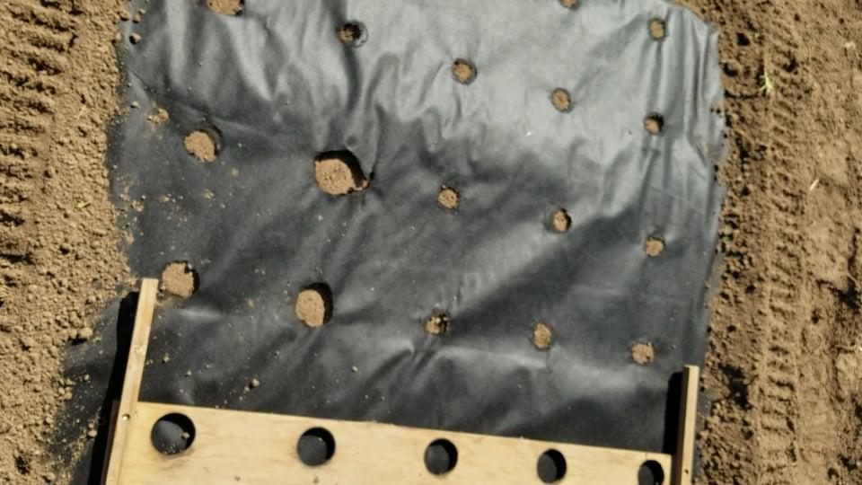 Melting holes in landscape fabric