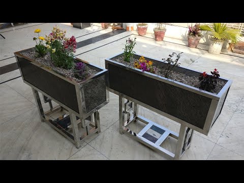 Modern Style Marble and Stainless Steel Raised Planter Box