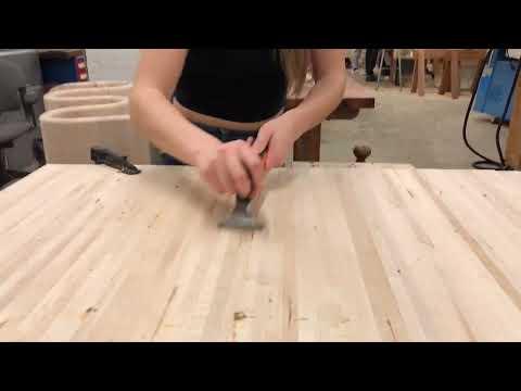 Noodle Desk -- Scraping off the glue of the butcher block