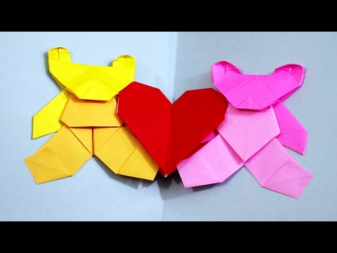 Origami Love Bears Valentine's Day Heart Card [Teddy Bear Paper Craft Tutorial]!