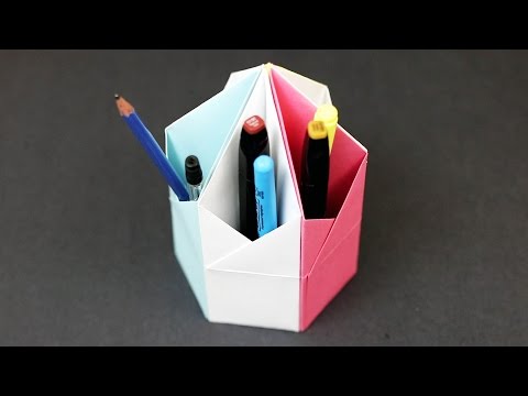 Origami Triangular Pencil Holder Desk Organizer Easy Paper Craft Tutorial!