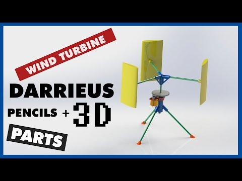 PENCILS AND 3D PRINTED PARTS DARRIEUS WIND TURBINE_