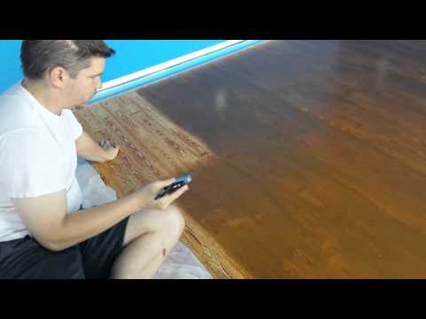 Painted Plywood Floors - Basketball Court - Applying the Wood Stain