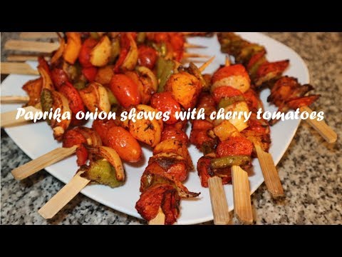 Paprika onion skewers with cherry tomatoes recipe