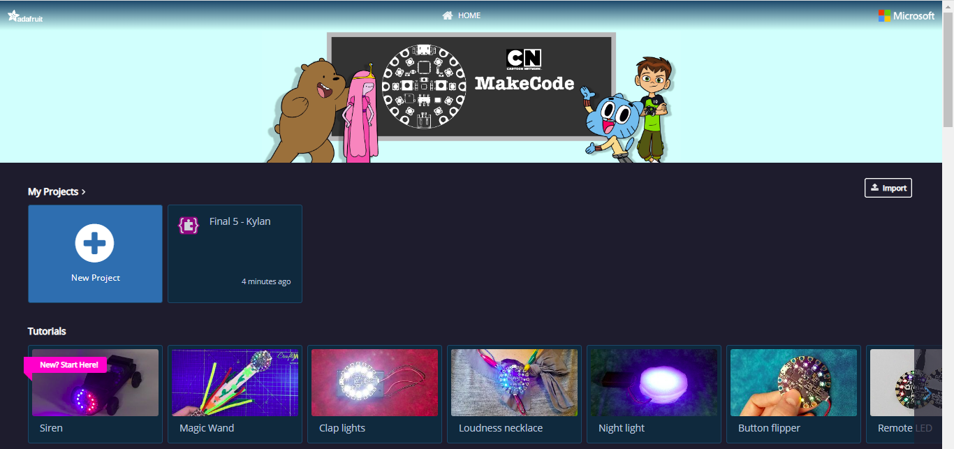 Picture of makecode homepage.PNG