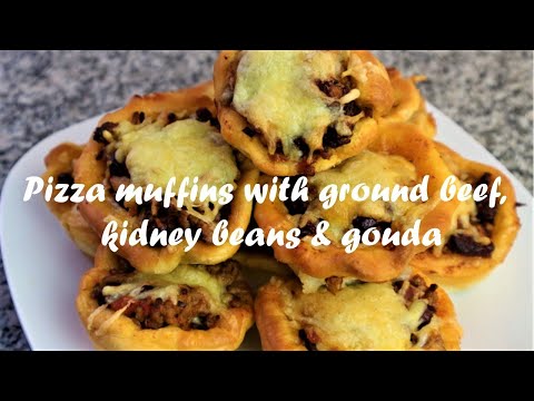 Pizza muffins with ground beef, kidney beans &amp;amp; gouda cheese recipe