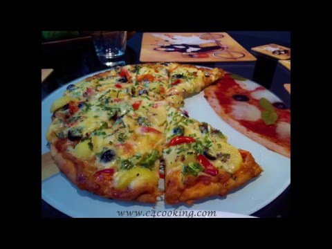 Pizza recipe ! with homemade BASE, SAUCE &amp;amp; Restaurant style sizzling toppings-kiwi chives cheese !