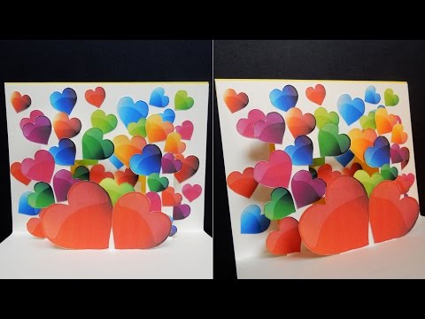 Pop up card (heart surprise) - learn how to make a greeting card with bursting hearts - EzyCraft