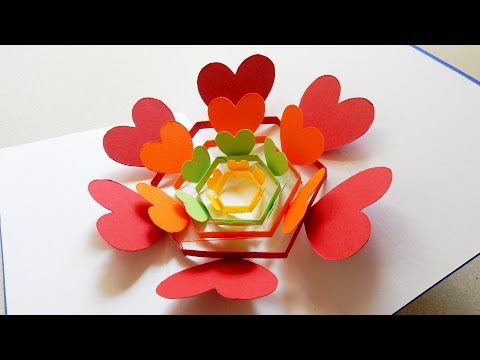 Pop up card (radiant hearts) - learn how to make a heart flower greeting card - EzyCraft