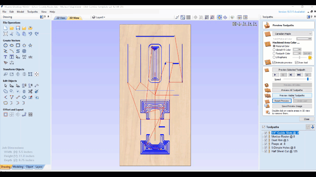 Preview CNC Toolpath in Vcarve for Router Template.gif