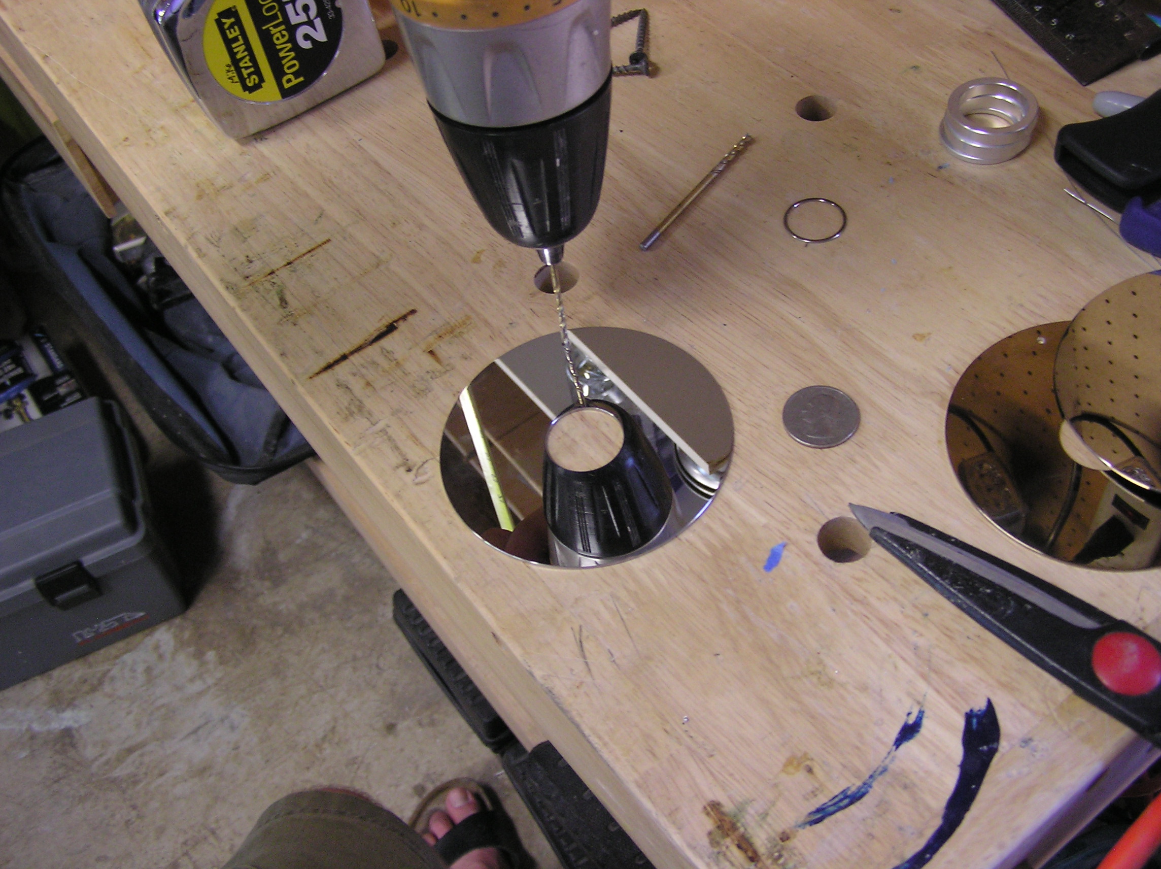 Project - Windchime - HDD platter drill in progress.JPG