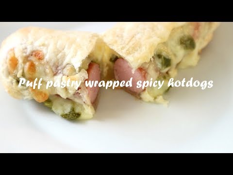 Puff pastry wrapped spicy hotdogs recipe