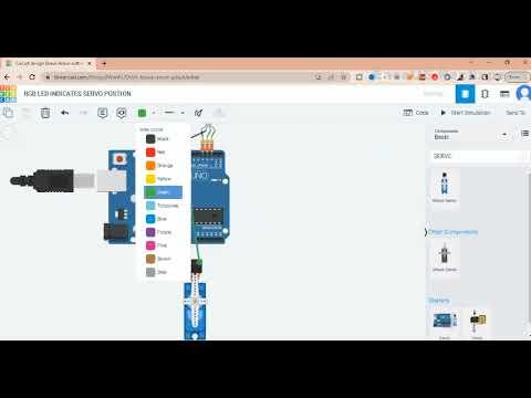 RGB led indicates servo motor position using arduino uno and tinkercad simulation