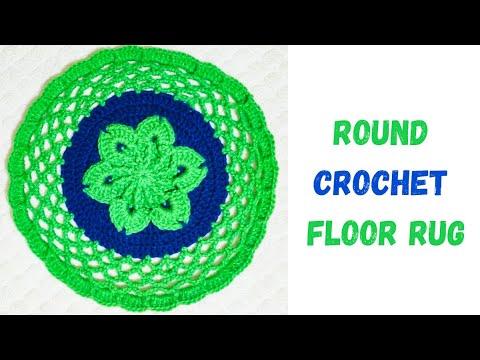 Round Crochet Flower Floor Rug