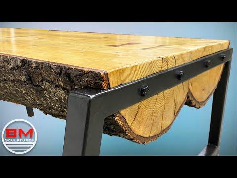 Rustic Modern Log Table / Welded Steel legs / DIY Woodworking Build