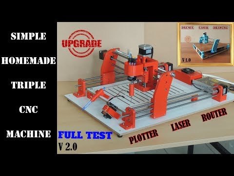 SIMPLE HOMEMADE TRIPLE CNC MACHINE : BRUSHLESS MOTOR - LASER - PLOTTER All Tested