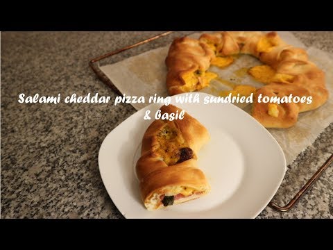 Salami cheddar pizza ring with sundried tomatoes &amp;amp; basil recipe