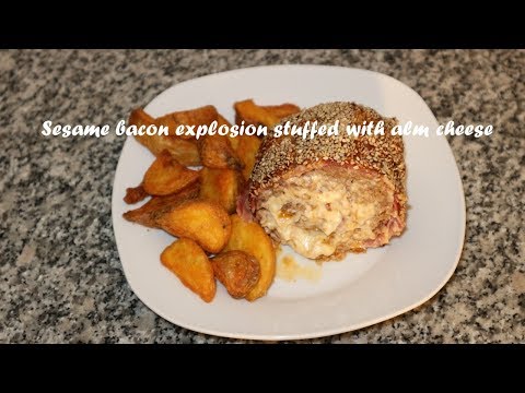 Sesame bacon explosion stuffed with alm cheese