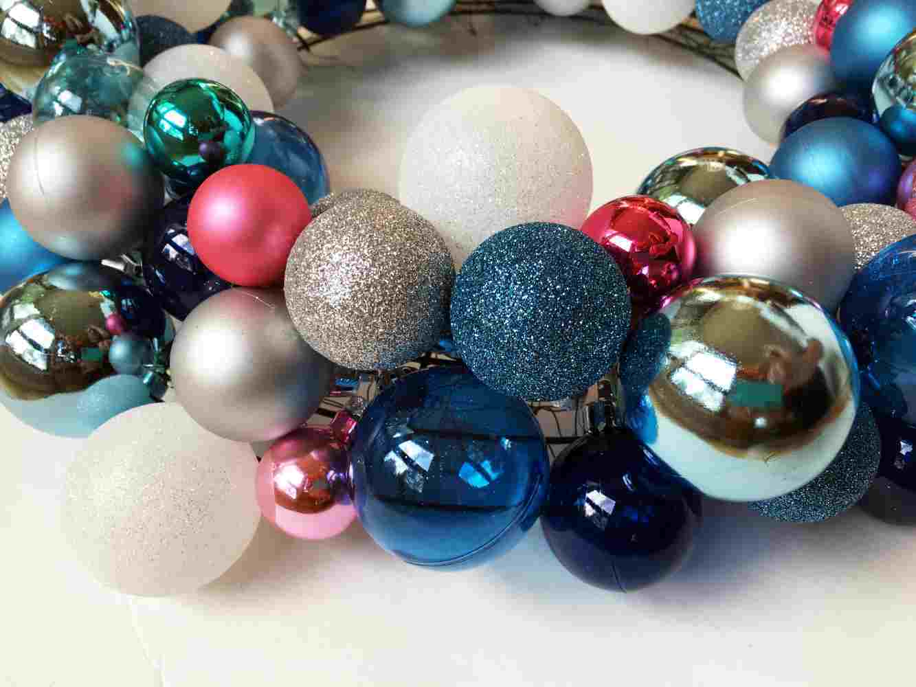 Side View of DIY Christmas Wreath with Ball Ornaments 1000.jpg