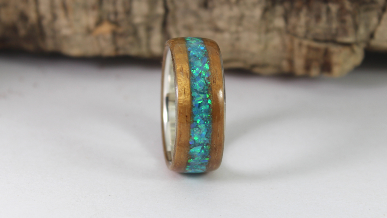 Silver and Koa wood with Opal inlay ring 2.jpeg